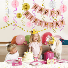 Load image into Gallery viewer, Happy Birthday Banner Kit - Happy Birthday Decorations Include 1 Bday Banner, 8 Swirls, 8 Honeycomb Balls, 1 Star Garland - Birthday Party Decorations