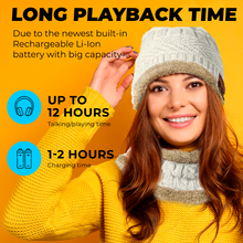 Load image into Gallery viewer, Bluetooth Beanie Wireless Hat with Scarf – White Headphone Beanie Hat with Upgraded Bluetooth 5.0 - Wireless Beanie Bluetooth Hat for Women - Warm Kni