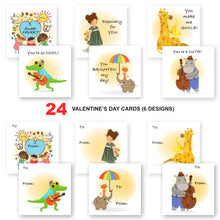 Load image into Gallery viewer, 24 Pack Valentine Day Gift Sets Kids Party Favors 99PCS Valentine Day Cards with Erasers Pins Stickers in Gift Bags for Valentine Classroom Exchange S