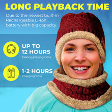 Load image into Gallery viewer, Bluetooth Beanie Wireless Hat with Scarf – Maroon Headphone Beanie Hat with Upgraded Bluetooth 5.0 - Wireless Beanie Bluetooth Hat for Women - Warm Kn