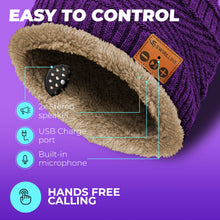 Load image into Gallery viewer, Bluetooth Beanie Wireless Hat with Scarf – Purple Headphone Beanie Hat with Upgraded Bluetooth 5.0 - Wireless Beanie Bluetooth Hat for Women - Warm Kn