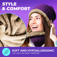 Load image into Gallery viewer, Bluetooth Beanie Wireless Hat with Scarf – Purple Headphone Beanie Hat with Upgraded Bluetooth 5.0 - Wireless Beanie Bluetooth Hat for Women - Warm Kn