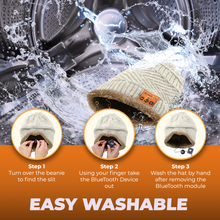 Load image into Gallery viewer, Bluetooth Beanie Wireless Hat with Scarf – White Headphone Beanie Hat with Upgraded Bluetooth 5.0 - Wireless Beanie Bluetooth Hat for Women - Warm Kni