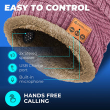 Load image into Gallery viewer, Bluetooth Beanie Wireless Hat with Scarf – Pink Headphone Beanie Hat with Upgraded Bluetooth 5.0 - Wireless Beanie Bluetooth Hat for Women - Warm Knit