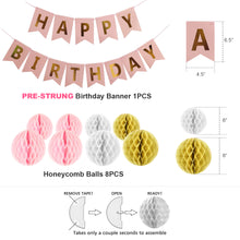 Load image into Gallery viewer, Happy Birthday Banner Kit - Happy Birthday Decorations Include 1 Bday Banner, 8 Swirls, 8 Honeycomb Balls, 1 Star Garland - Birthday Party Decorations
