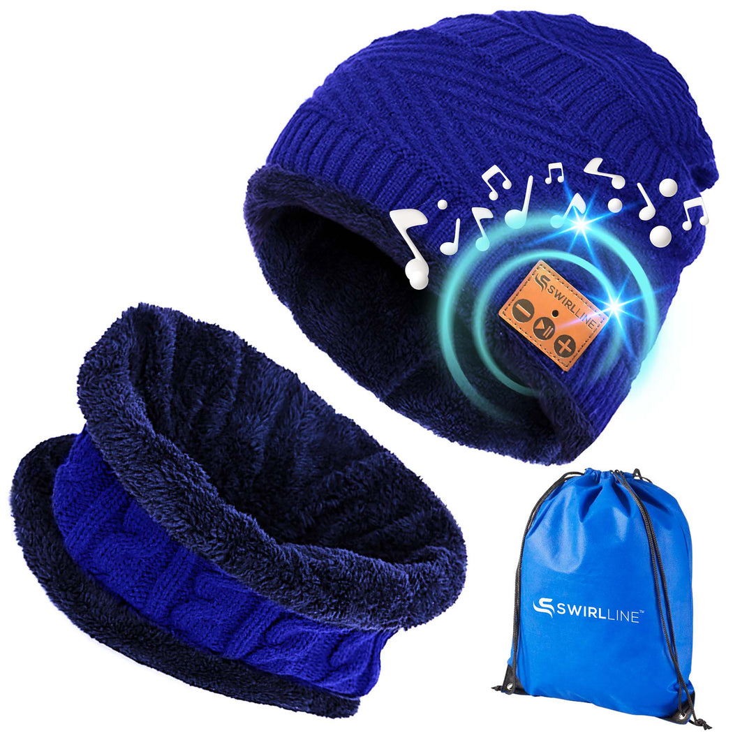 Bluetooth Beanie Wireless Hat with Scarf – Blue Headphone Beanie Hat with Upgraded Bluetooth 5.0 - Wireless Beanie Bluetooth Hat for Women - Warm Knit