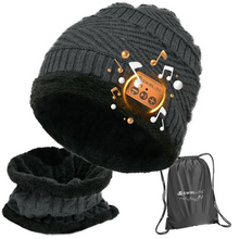 Load image into Gallery viewer, Wireless Beanie - Wireless Headphones Hat and Scarf Set for Winter Outdoor Men Women Warm Knitted Music Hat Black
